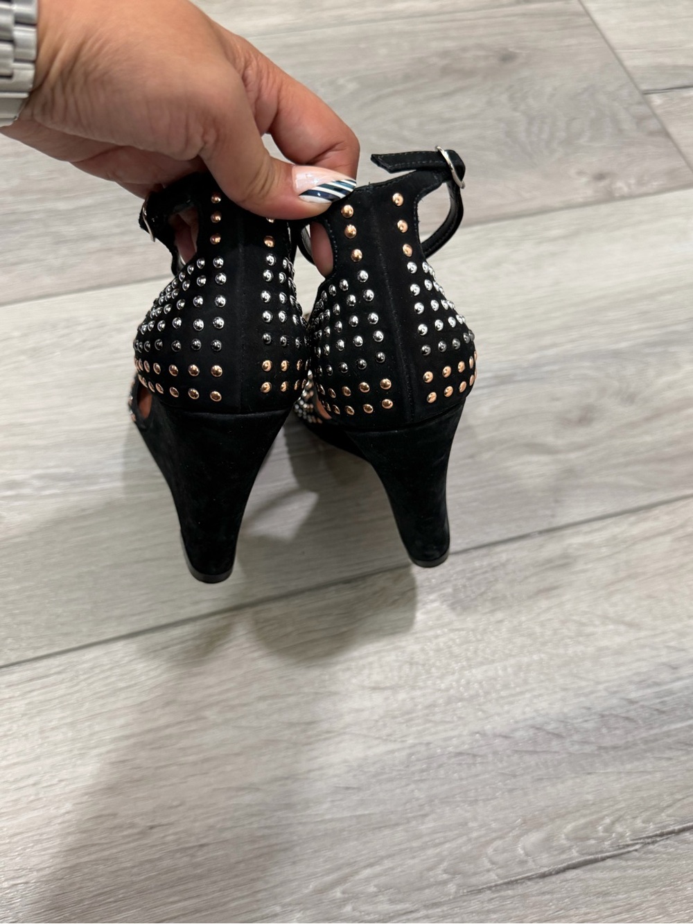 Women’s Schutz Black Suede Beaded Wedge Sandals Size 8 Retails: $215 - Picture 4 of 7